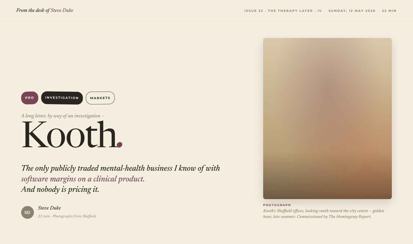 Option 3 hero — cream warm surface with soft sticker badges and italic Kooth headline in deep mulberry